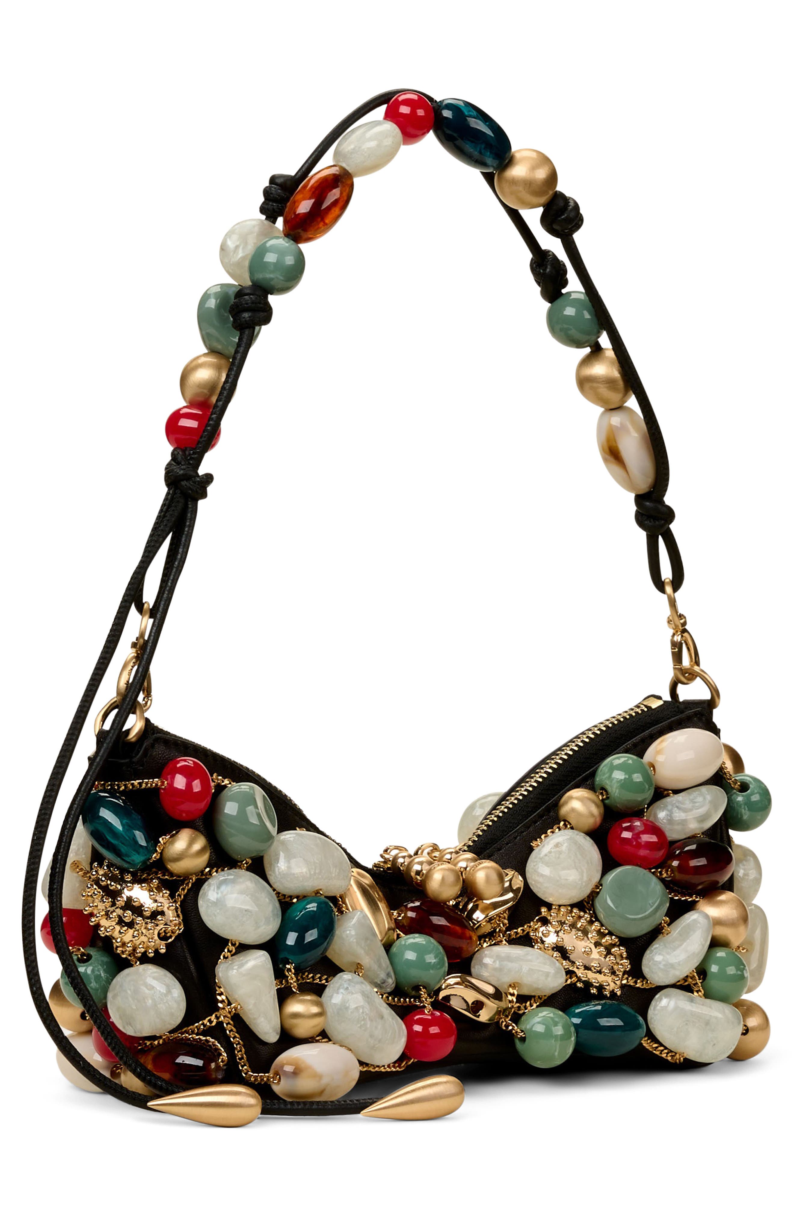 Cult Gaia Mercier Beaded Leather Clutch with Removable Shoulder Strap, Alternate, color, 