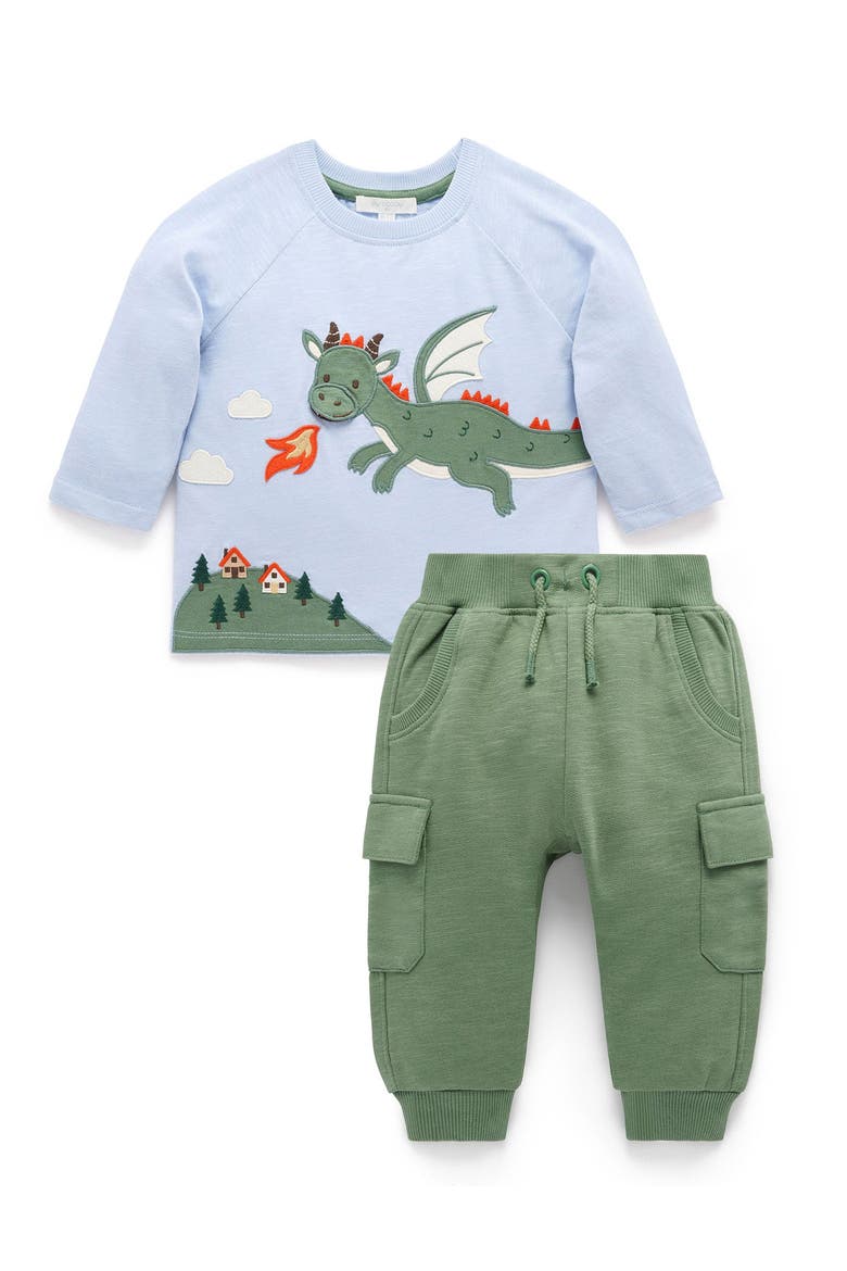 Dragon Tee & Cargo Pant Set, Main, color, Ice