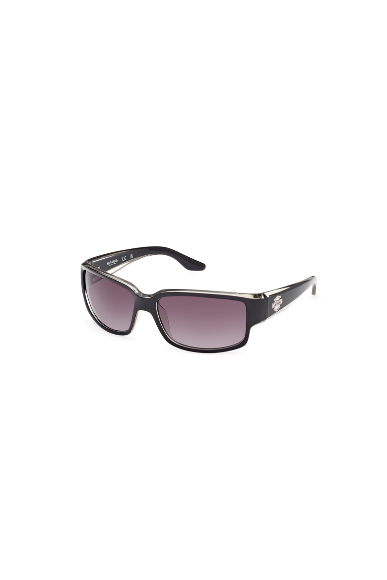 Logo Temple Rectangular Sunglasses, Main, color, Black / Crystal