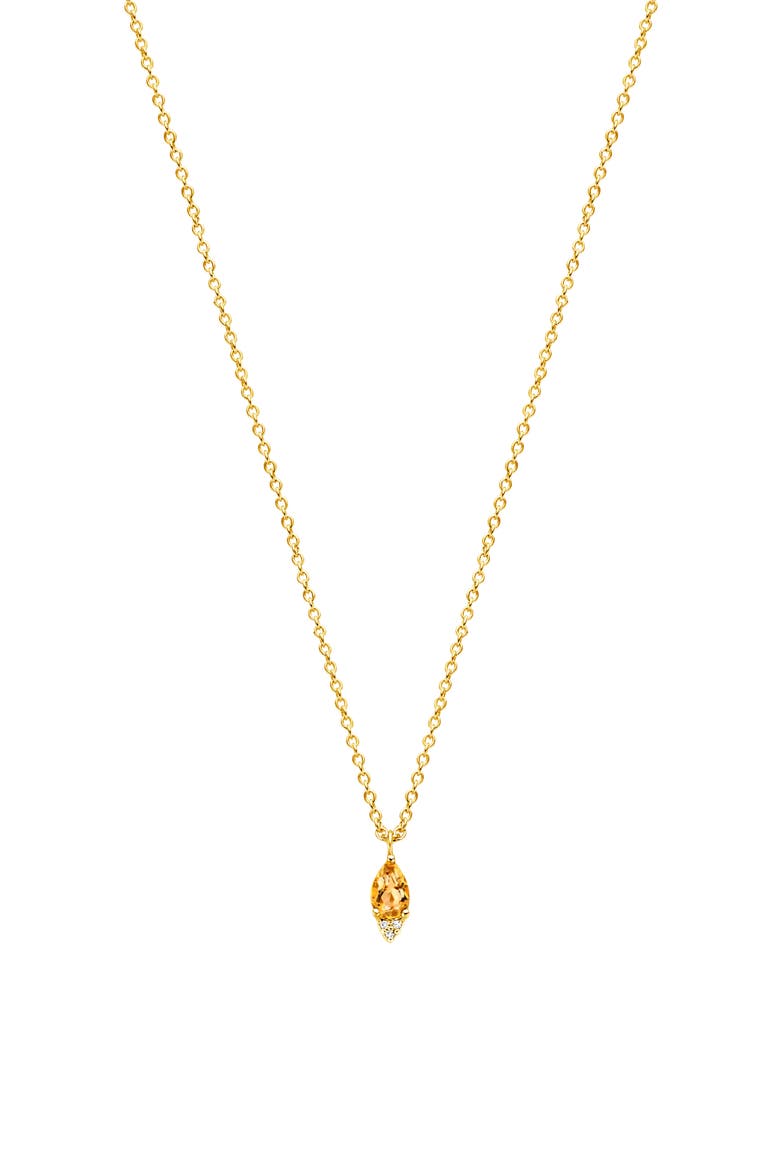 Limone Diamond Necklace | 3 natural diamonds - 1 citrine gemstone | 925 Sterling Silver | Necklace | 16 - 17.5 in | Yellow 18k-Gold Plated, Main, color, Yellow 18k Gold Plated