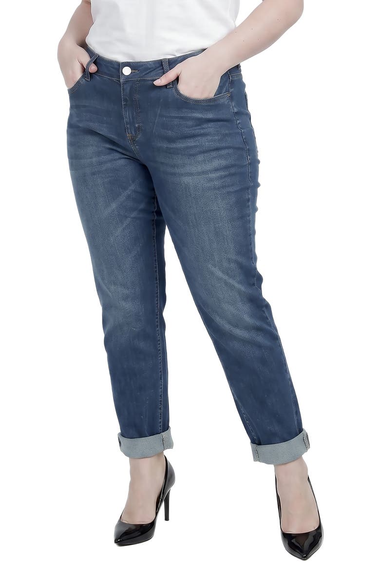 Cuffed High Waist Straight Leg Jeans, Alternate, color, BLAST BLUE
