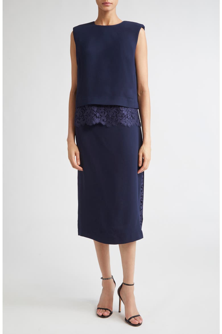 Lace Trim Satin Back Crepe Top, Alternate, color, MIDNIGHT