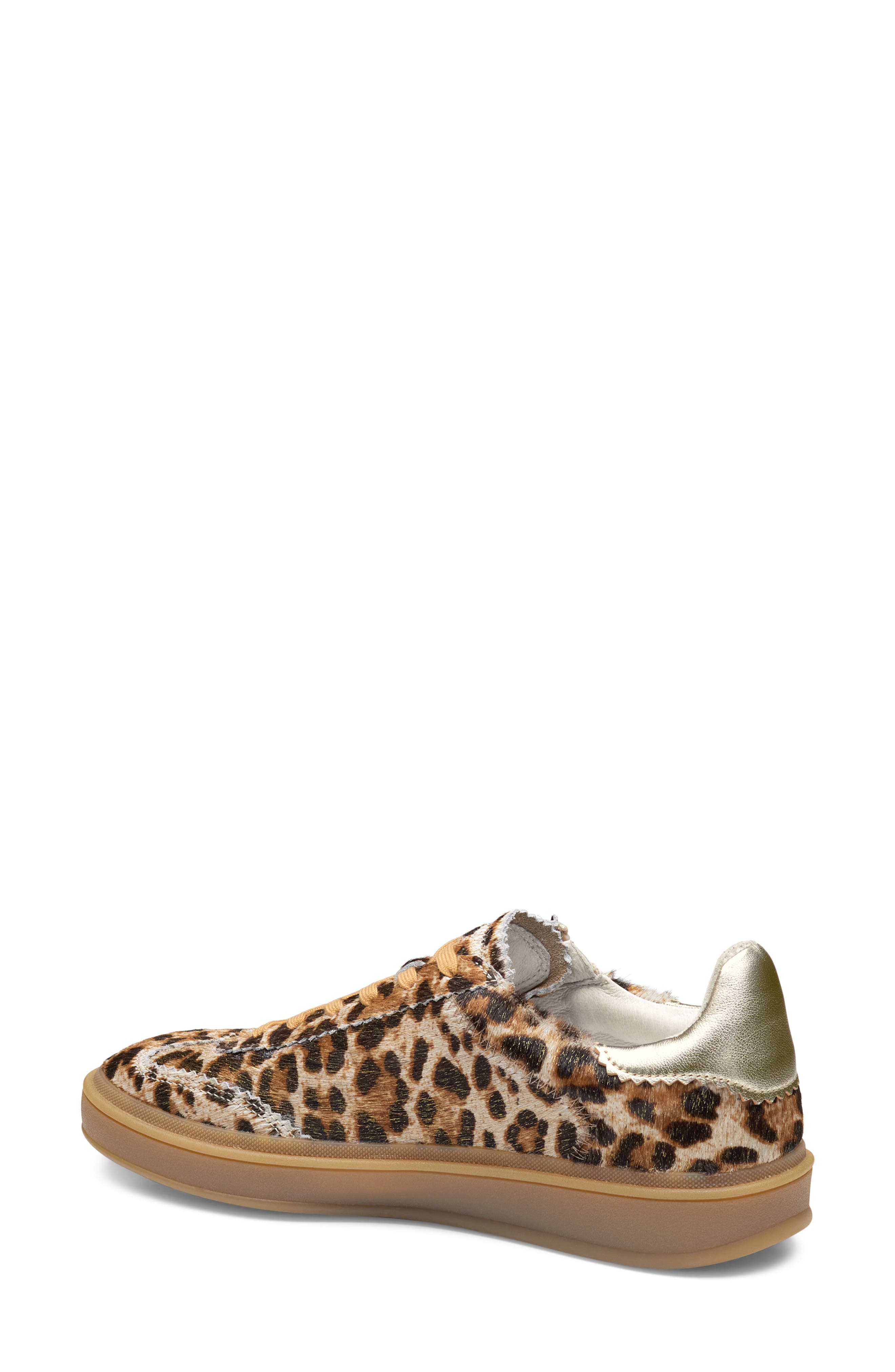 Johnston & Murphy Ashley Genuine Calf Hair Side Zip Sneaker, Alternate, color, Gold Leopard/Metallic Sheep