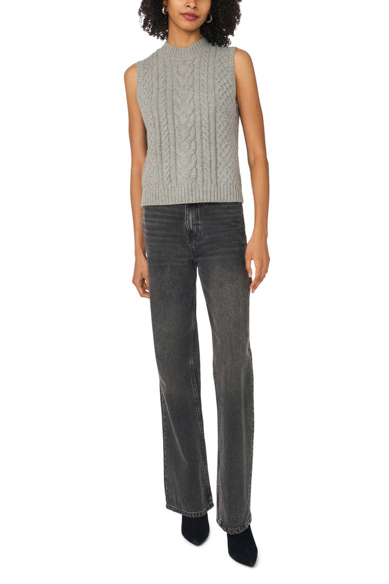 Cable Mock Neck Sweater Vest, Alternate, color, LIGHT HEATHER GREY