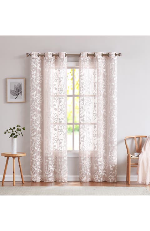 Set of 2 Embroidered Sheer Curtain Panels