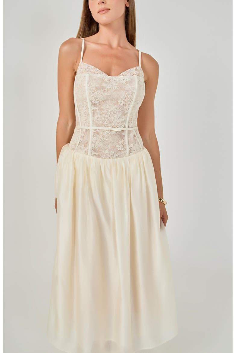 Lace Corset Midi Dress, Alternate, color, CREAM