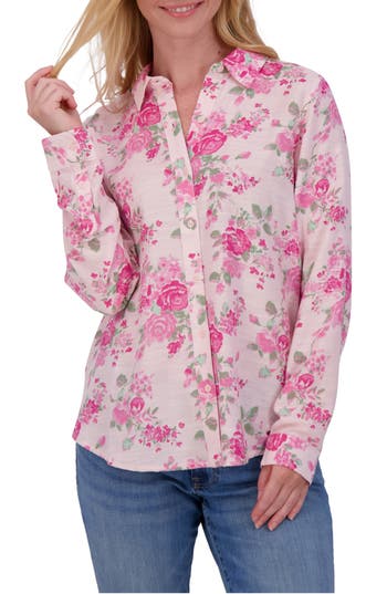Lucky Brand Heart Print Button-up Shirt In Pink Combo