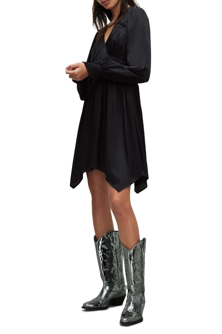 Esta Long Sleeve Asymmetric Hem Dress, Alternate, color, BLACK
