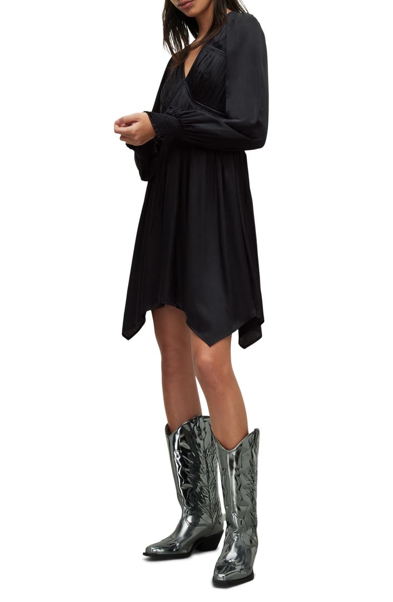 AllSaints Esta Long Sleeve Asymmetric Hem Dress, Alternate, color, 