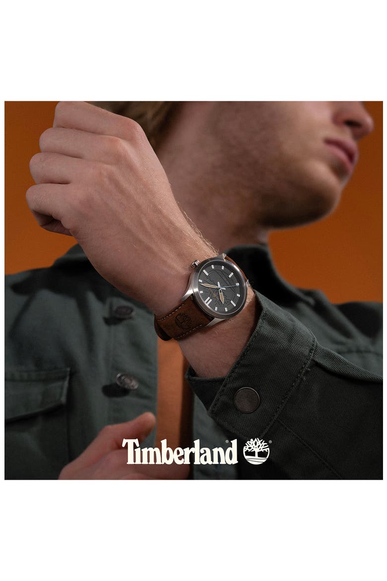 Rambush Leather Strap Watch, 42mm, Alternate, color, DARK BROWN
