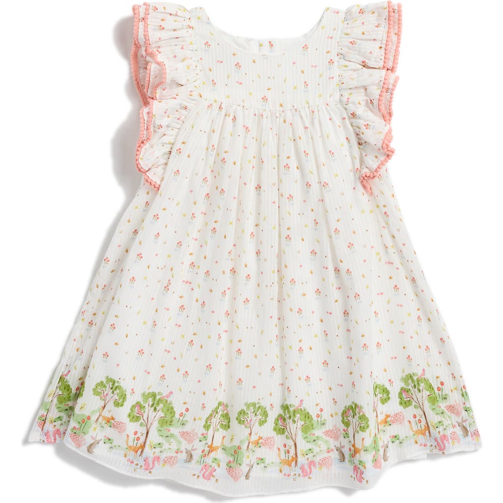 PIPPA & JULIE PIPPA & JULIE KIDS' BORDER PRINT FLUTTER SLEEVE COTTON SUNDRESS