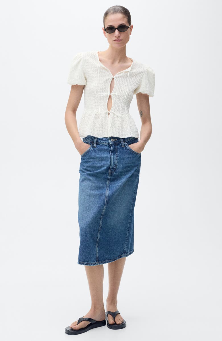 MANGO Texture Tie Front Peplum Top, Alternate, color,