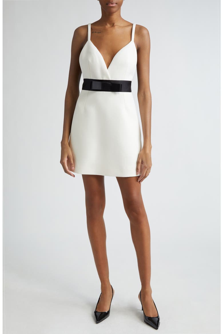 Bow Waist Wool Blend Minidress, Main, color, W0001 BIANCO NATURALE