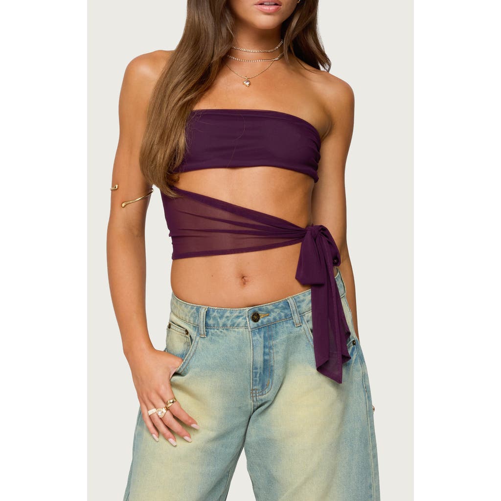 Edikted Amaro Strapless Side Tie Cut Out Top In Purple