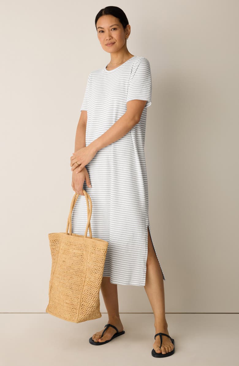 Eileen Fisher Stripe T-Shirt Midi Dress, Alternate, color, Chalk