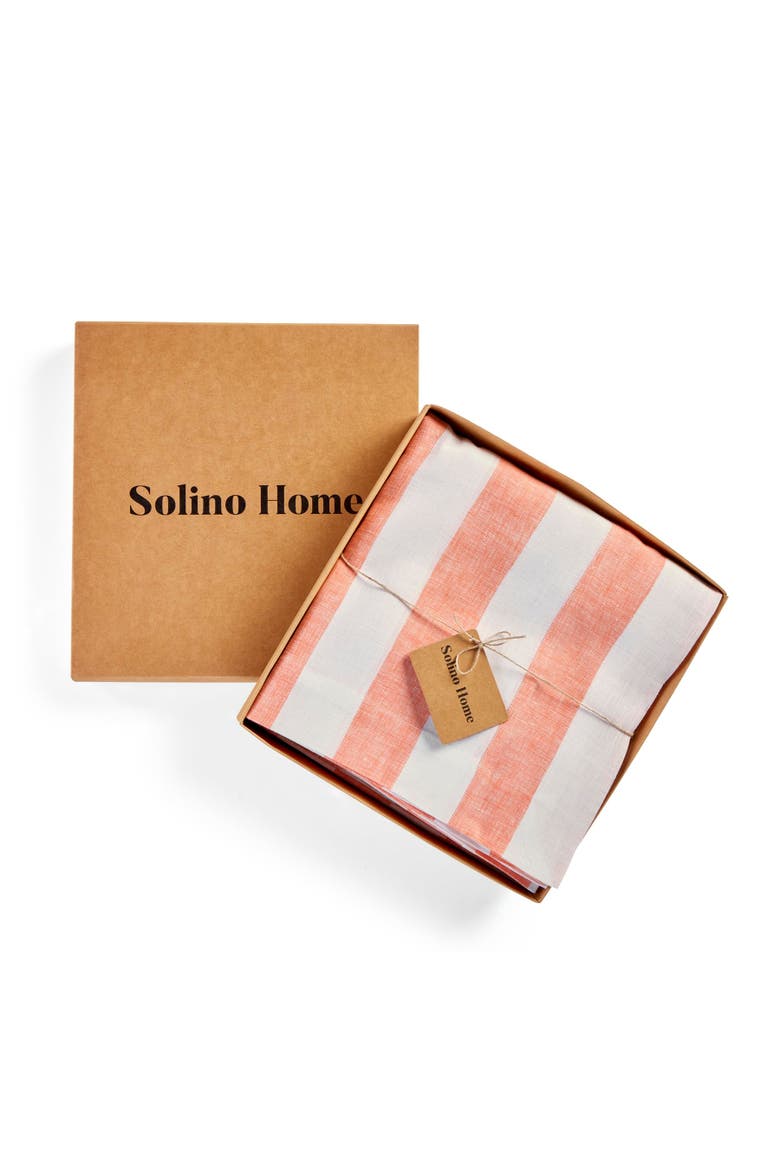 Linen Tablecloth - Cabana Stripe, Alternate, color, Salmon and White