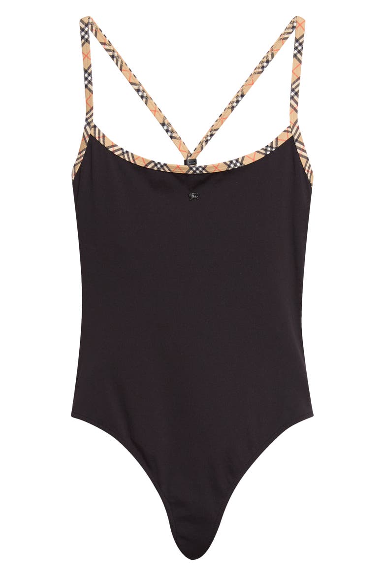 Satine Contrast Trim One-Piece Swimsuit, Alternate, color, BLACK