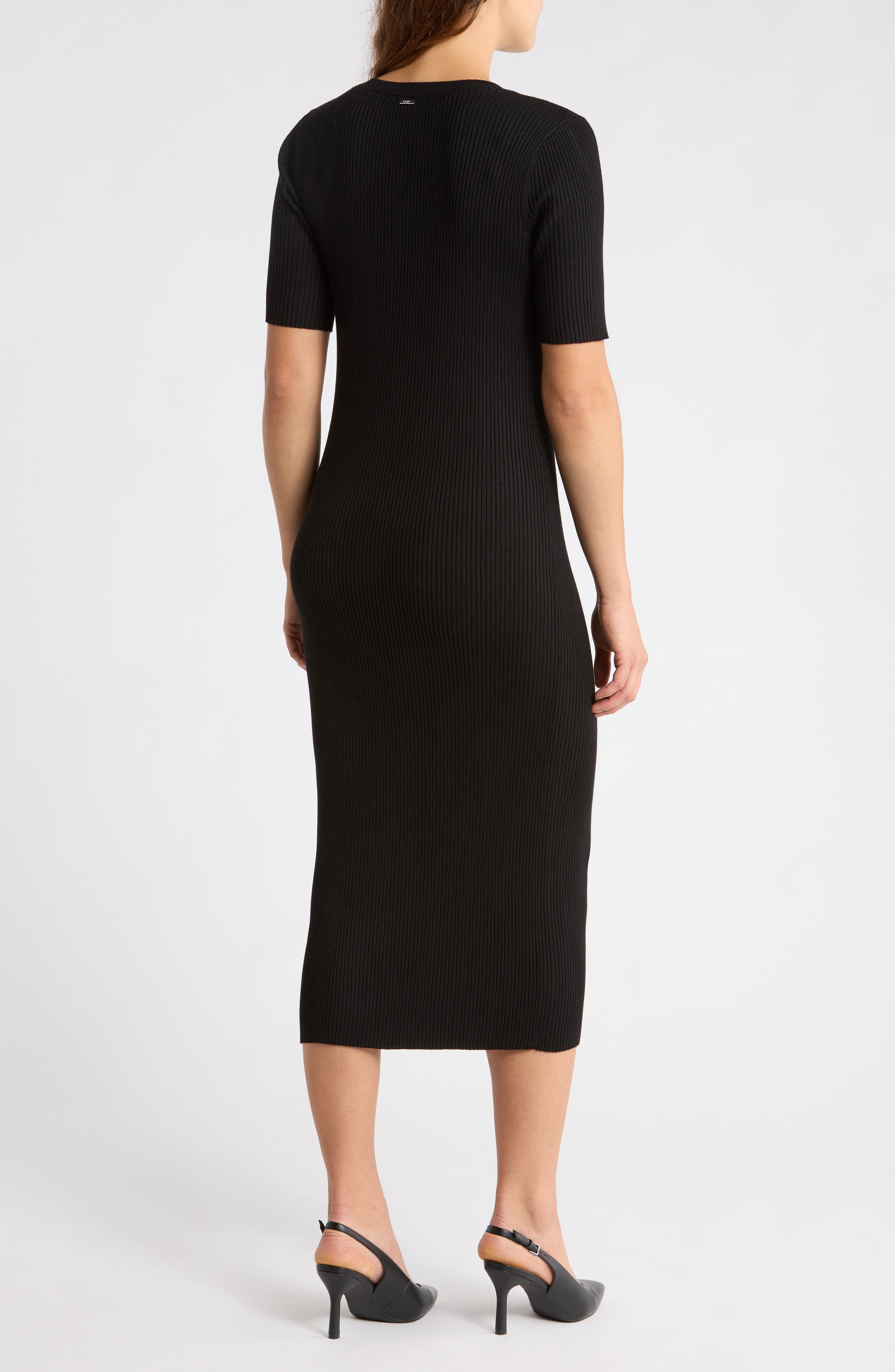 Ribbed Elbow Sleeve Midi Dress
