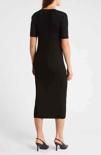 Ribbed Elbow Sleeve Midi Dress