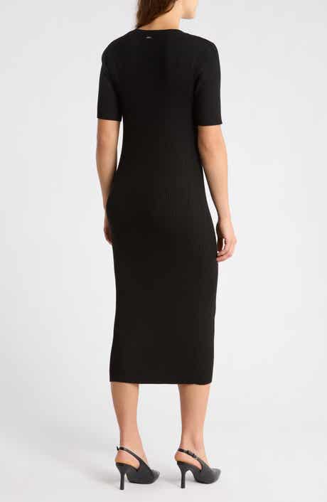 Ribbed Elbow Sleeve Midi Dress