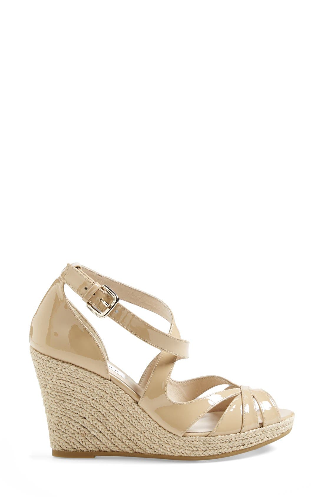 L.K. Bennett 'Maggie' Peep Toe Wedge Sandal, Alternate, color, TAUPE PATENT