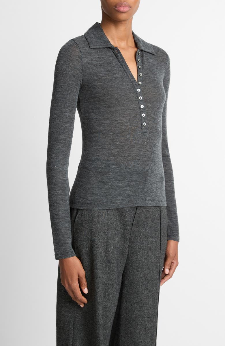 Vince Wool Long Sleeve Polo, Alternate, color, Medium Heather Grey