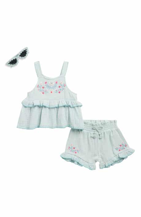 Rachel Zoe Cotton Gauze Babydoll Top, Shorts & Sunglasses Set