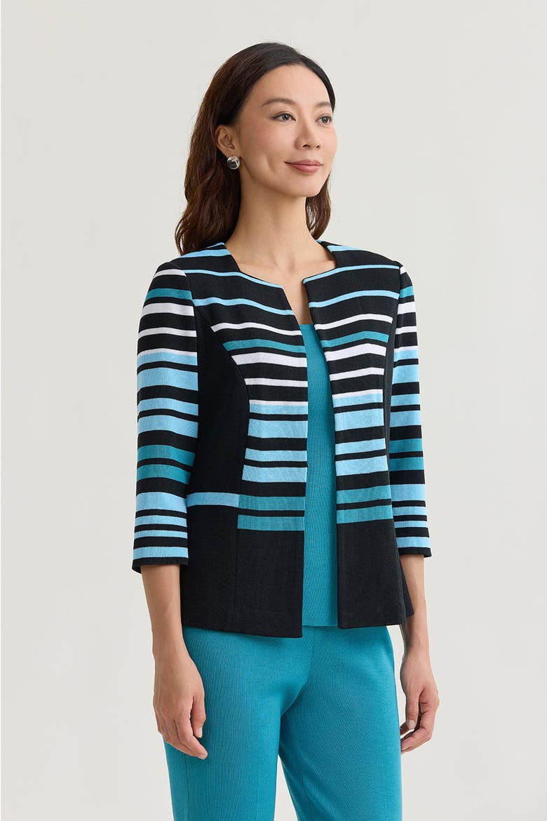 Heritage Striped Intarsia Knit Jacket, Alternate, color, Serene/Nebula/White/Black