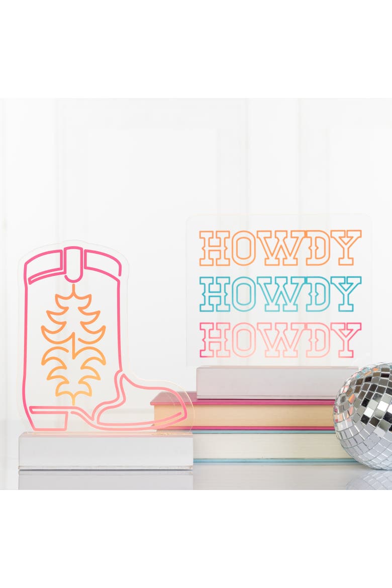 Cowgirl Boot Acrylic Light Up Decor Acrylic Multicolored, Alternate, color, Multicolored