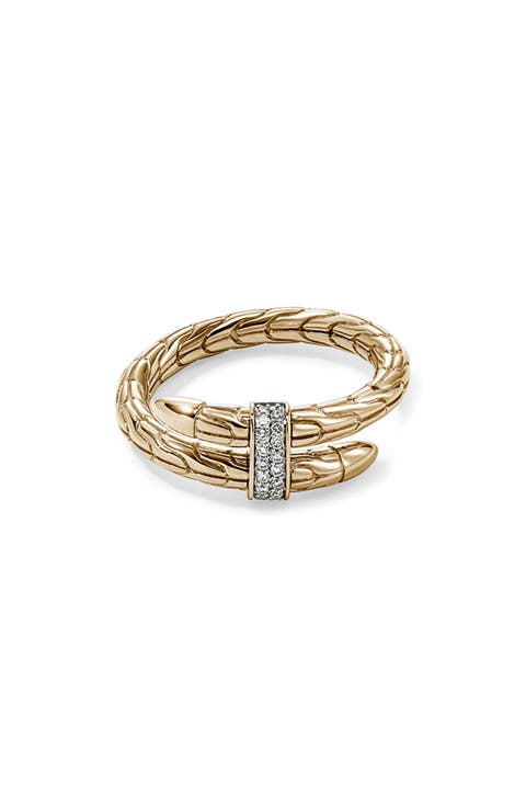 Spear 14K Gold Diamond Pave (0.08ct) Single Wrap Ring, Size 6