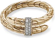 John Hardy Spear 14K Gold Diamond Pave (0.08ct) Single Wrap Ring, Size 6