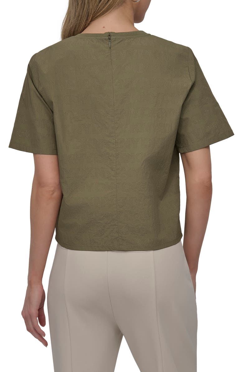 DKNY Peforated Logo Boxy Nylon T-Shirt, Alternate, color, Utility Green