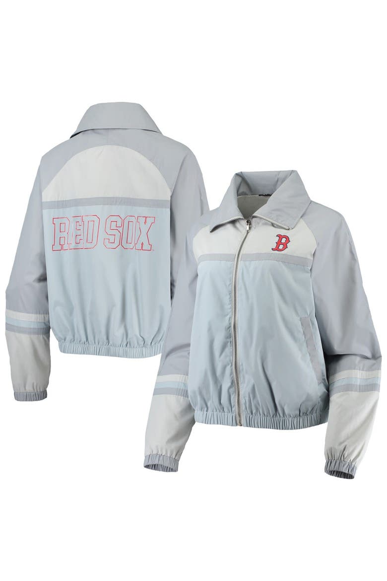 Women's The Wild Collective Navy Boston Red Sox Colorblock Track Raglan Full-Zip Jacket, Main, color, Light Blue