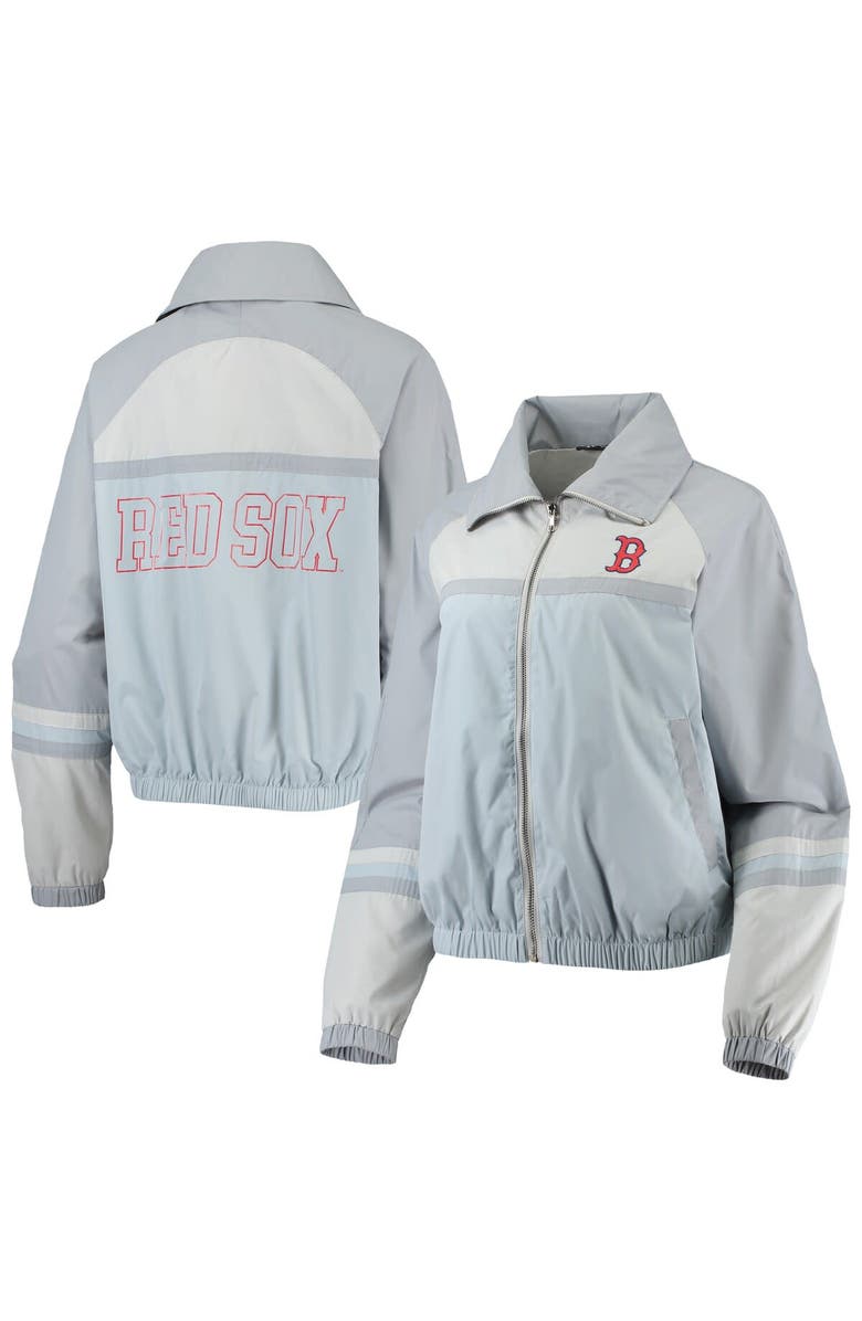 THE WILD COLLECTIVE Women's The Wild Collective Navy Boston Red Sox Colorblock Track Raglan Full-Zip Jacket, Main, color, Light Blue