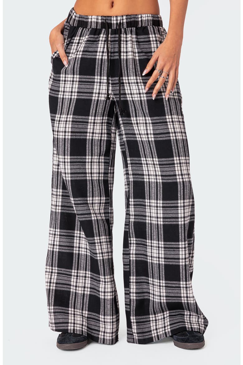 Lounge Around Plaid Wide Leg Pants, Main, color, BLACK-AND-WHITE