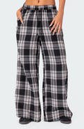 EDIKTED Lounge Around Plaid Wide Leg Pants