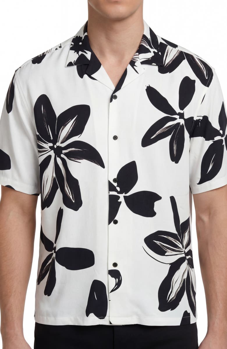 Report Collection Abstract Print Camp Shirt, Main, color, 09 Black