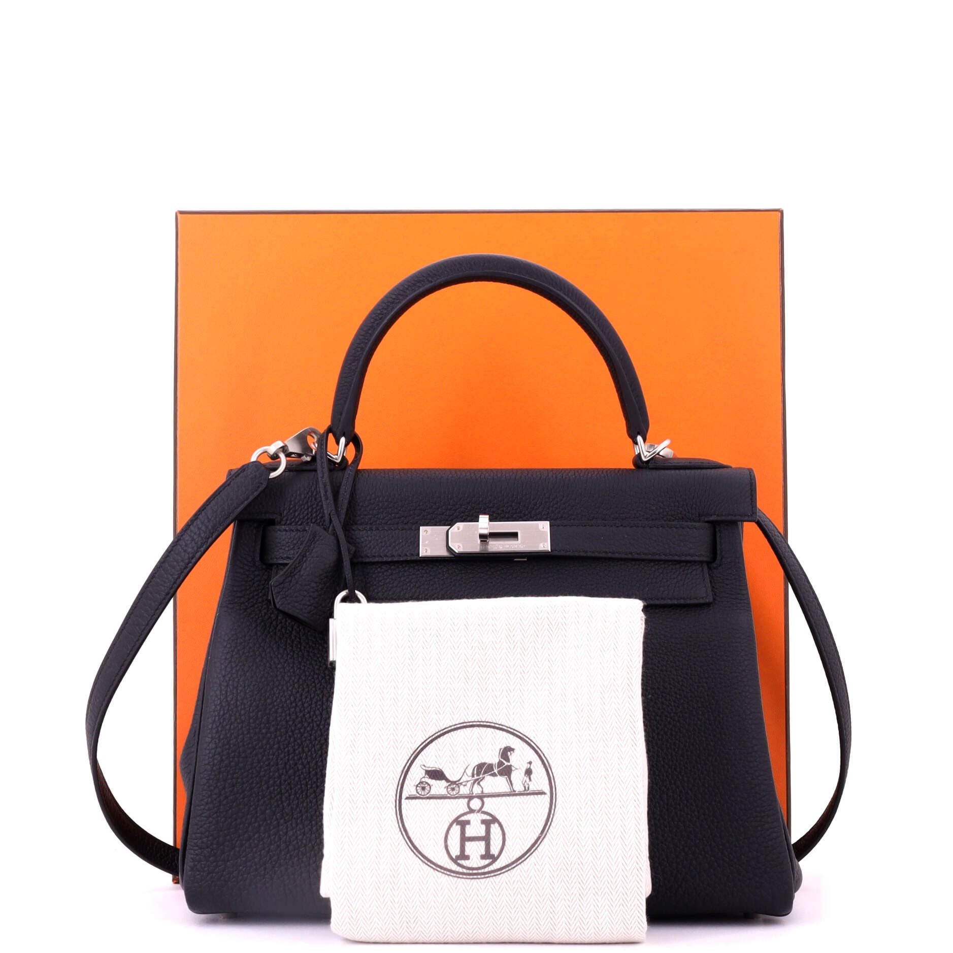 Pre-Owned Hermes Kelly Handbag Black Togo with Brushed Palladium Hardware 28, Alternate, color, Noir