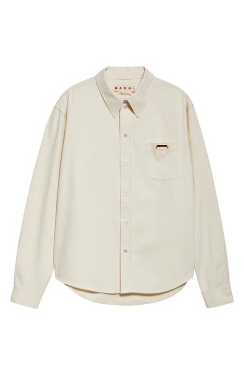 Shop Marni Trunkaroo Plaque Embellished Denim Overshirt In Bone