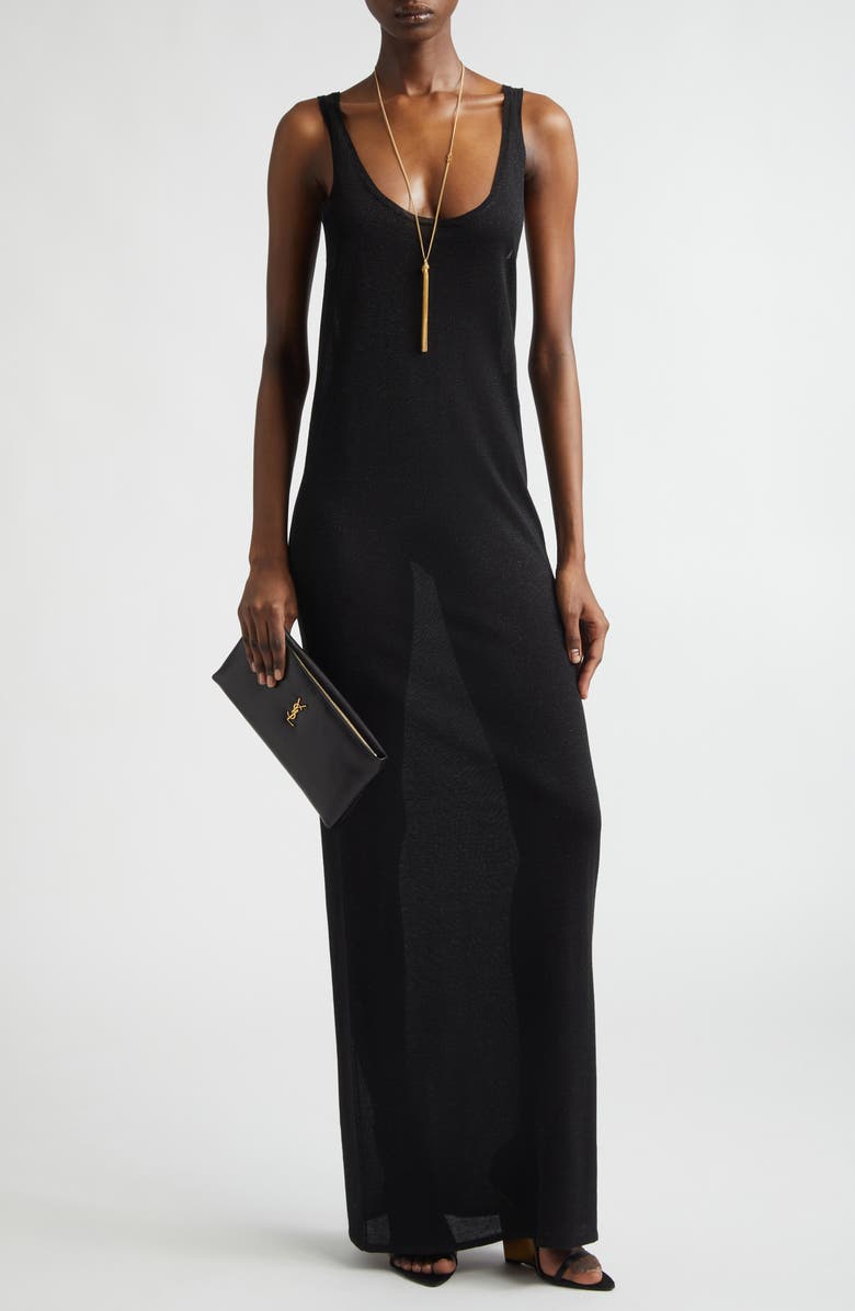 Saint Laurent Metallic Maxi Tank Dress, Main, color,