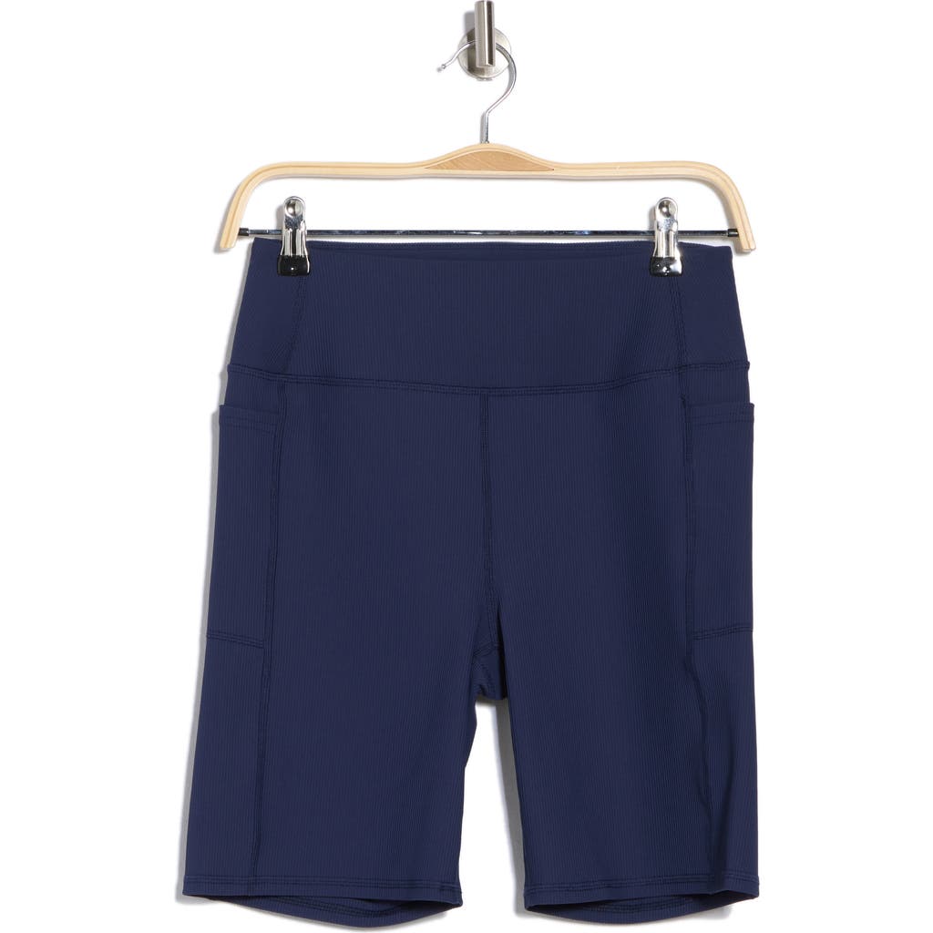 Skechers Goflex Ribbed High Waist Pocket Bike Shorts In Navy