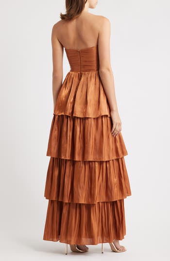 Tiered Ruffle Off the Shoulder Corset Gown