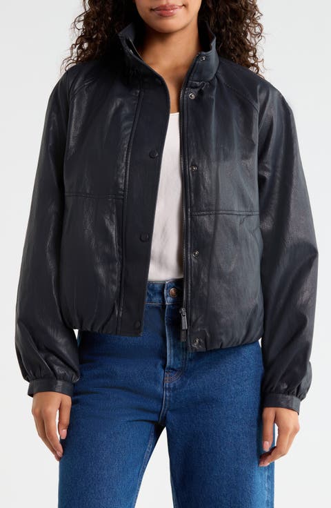 Faux Leather Balloon Bomber Jacket