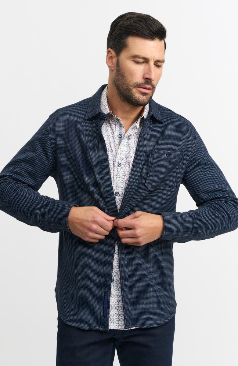 Robert Graham Bressett Houndstooth Knit Button-Up Shirt, Alternate, color, Navy