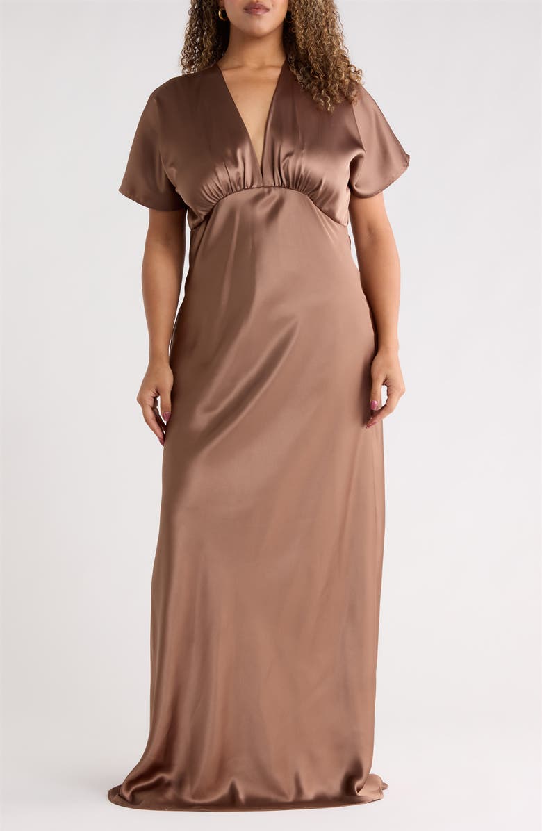 Renee C V-Neck Satin Dress, Main, color, Dune