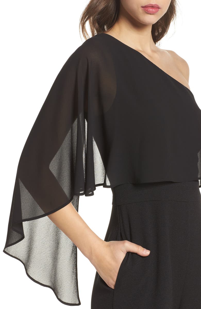 Vince Camuto Cape Overlay One-Shoulder Jumpsuit, Alternate, color, 