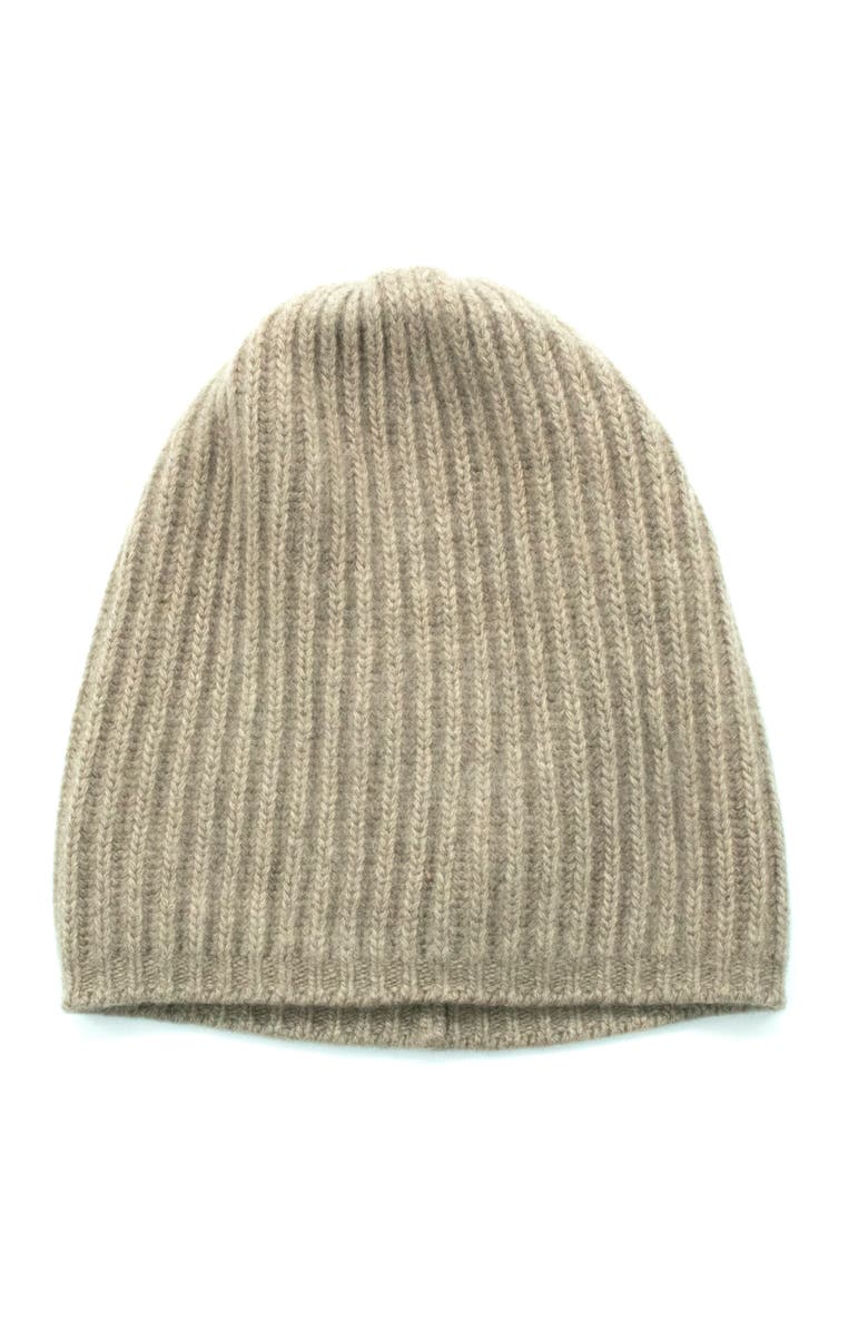 Portolano Cashmere ribbed beanie, Main, color, Nile Brown