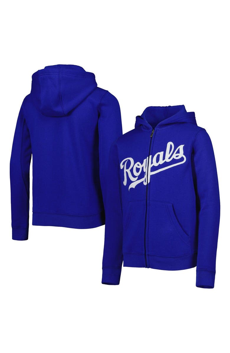Outerstuff Youth Royal Kansas City Royals Wordmark Full-Zip Fleece Hoodie, Main, color,