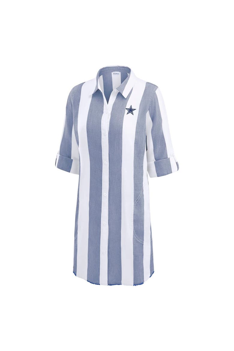 Women's Tommy Bahama  Navy/White Dallas Cowboys Rugby Beach Stripe Button-Up Tunic, Alternate, color, Navy