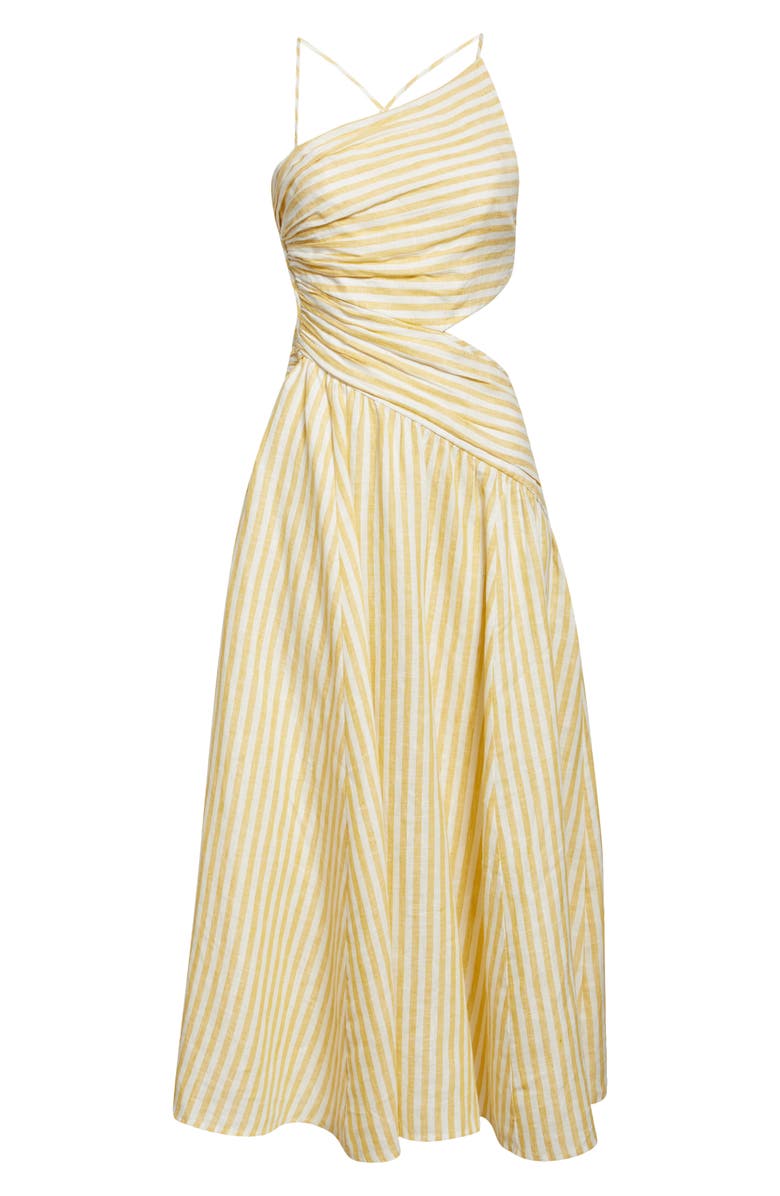 Zimmermann Cascadian Stripe Cutout Asymmetric Linen Dress, Alternate, color, Yellow Stripe